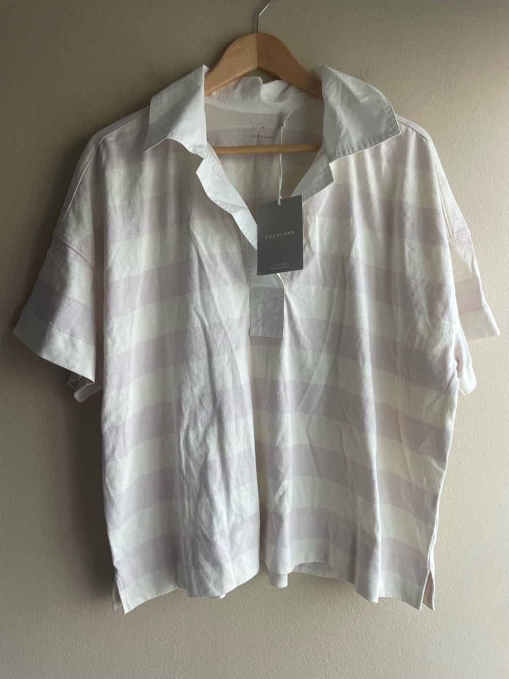 New Everlane Retro Jersey Polo Shirt Purple Cream White Size XL